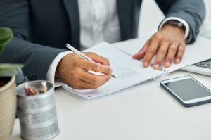 Businessman doing paper work